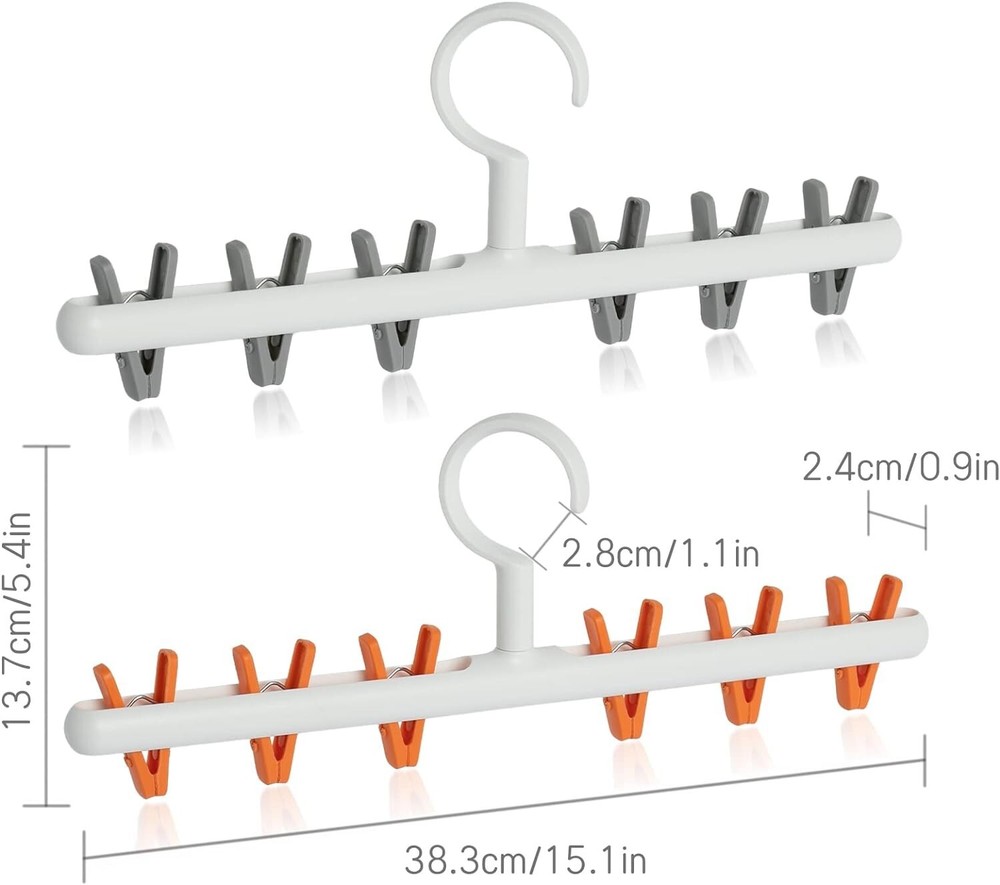 2 Pack Windproof Sock Clips Hanger with 360° Swivel Hook, color White