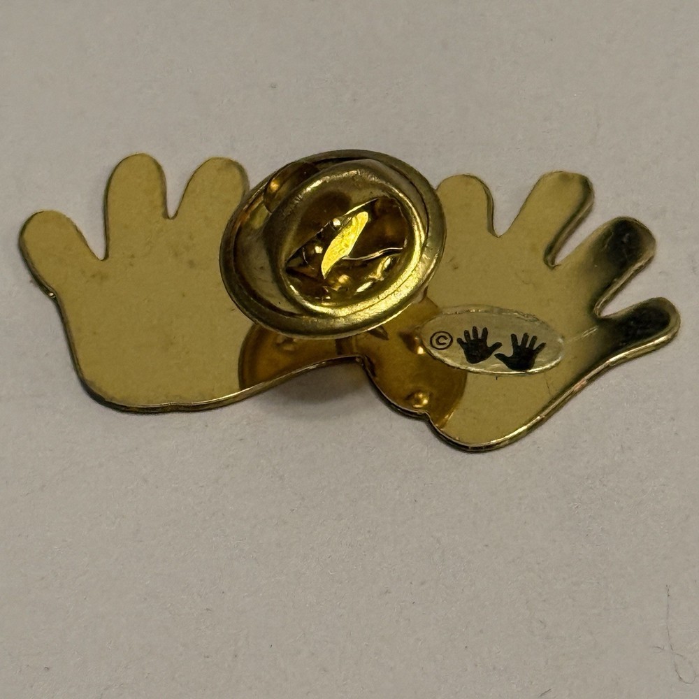 Rainbow Colored Hands Pin Hearts & Gold Tone
