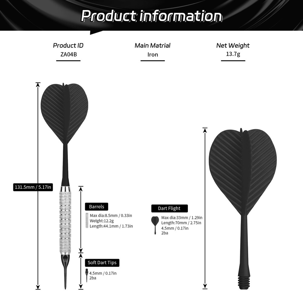 Plastic Tip Darts,12pcs Soft Darts Set with 100 Plastic Tips for Electronic