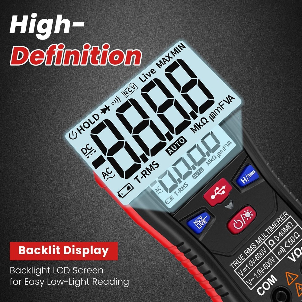 Rechargeable Digital Multimeter Tester, 4000 Counts, Smart Measurement, Type-...