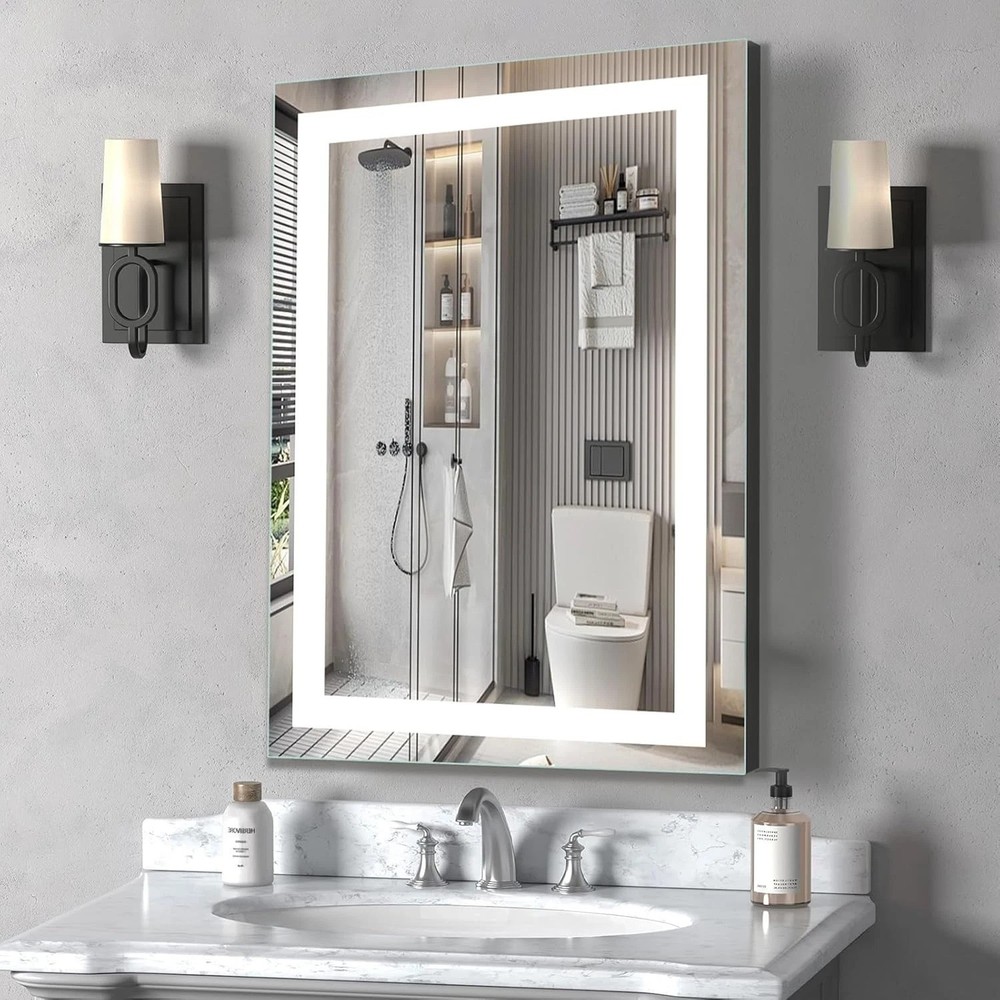 Modern Rectangular LED Vanity Mirror - 16x24, Waterproof & Memory Function