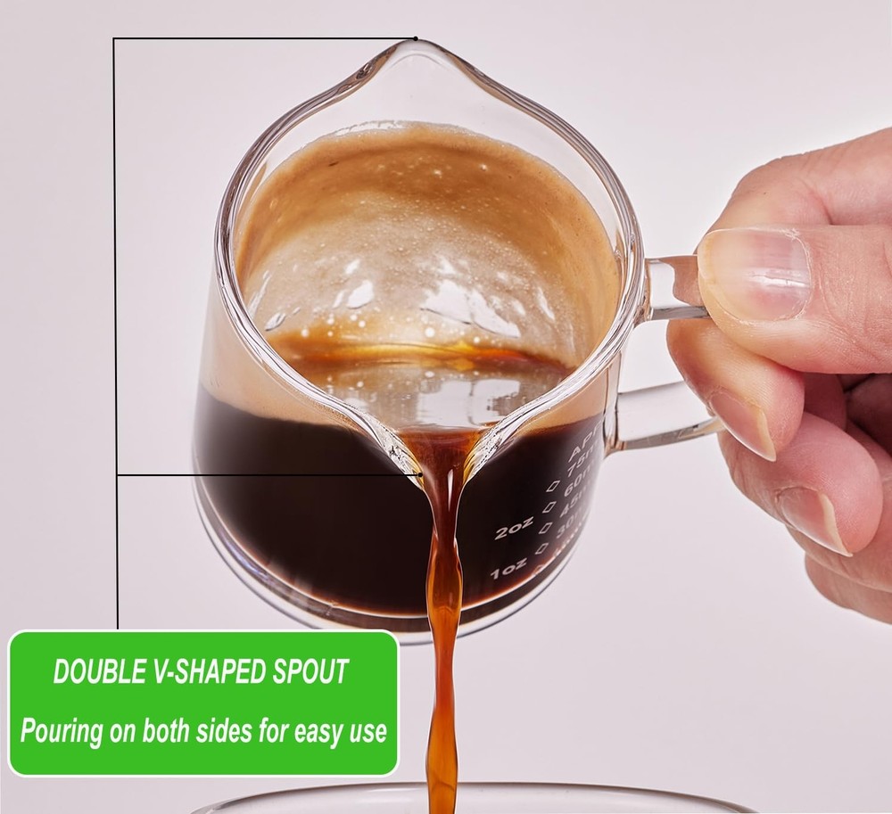 Ackers 2 Pack Measuring Cups, 75ML/2.5OZ Espresso Cups with small, Clear