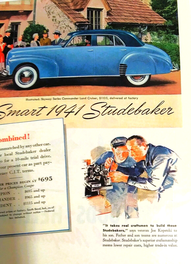 1941 Original Studebaker Magazine Ad, Skyway Commander, Fun & Thrift Combined