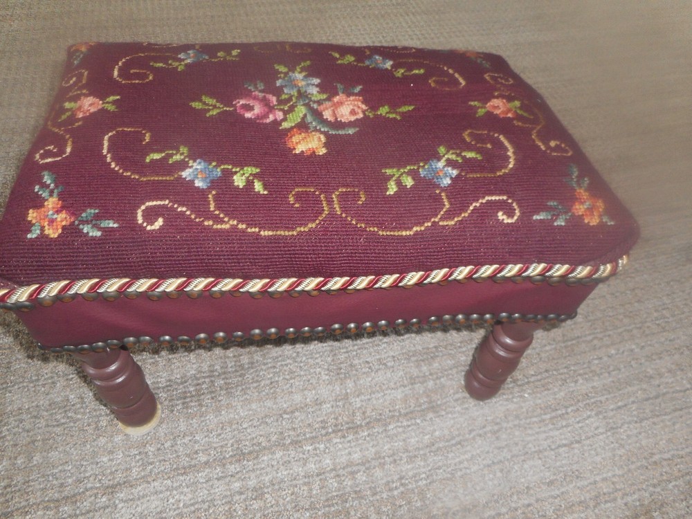 Vintage Needlepoint Stool 13x17 H10.5