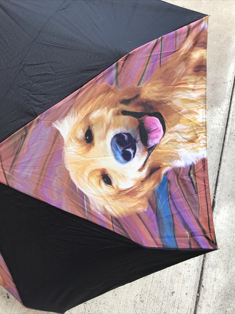 Golden Retriever Compact Umbrella - Never Used - Cute! 40” Coverage - Fast Ship