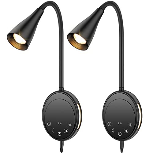 LED Wall Mount Reading Light, Bedside Reading Lights with Touch Black-2P