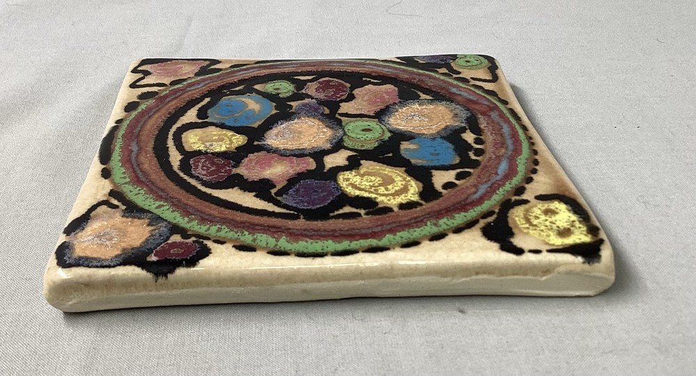 Signed Colorful Tile Hand Painted 5.5" Squared Pottery