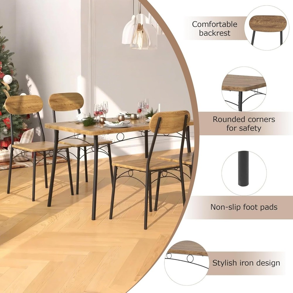Kitchen Table and Chairs for 4, 5 Piece Dining Table Set with 4 Chairs fo