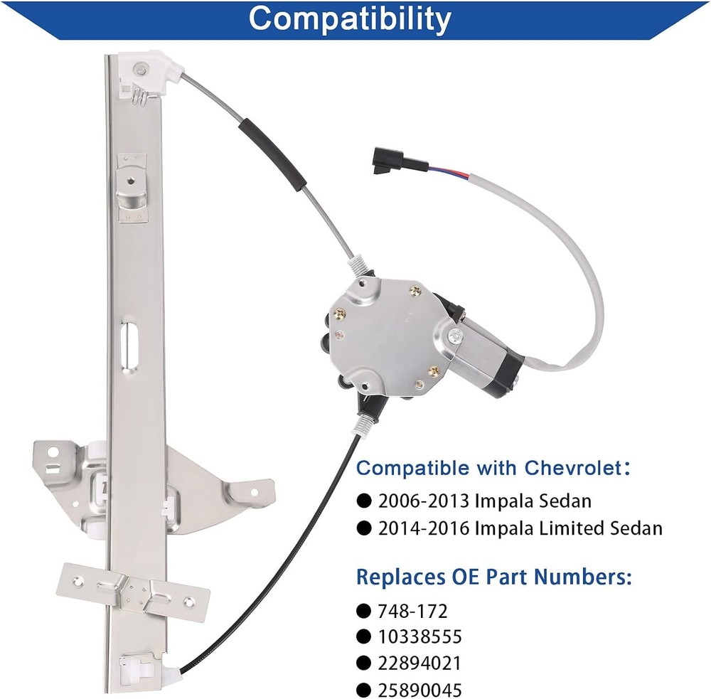 Window Regulator with Motor for 2006-2013 Chevy Impala Front Driver Side 748-172