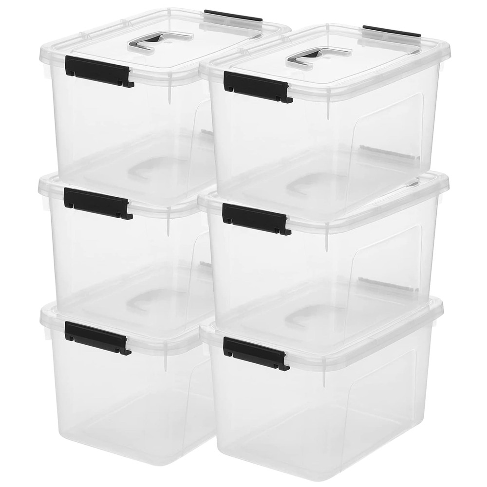 Clear Storage Latch Box 12 Quart, Plastic Organizing Box/Bin with Lid and Bla...
