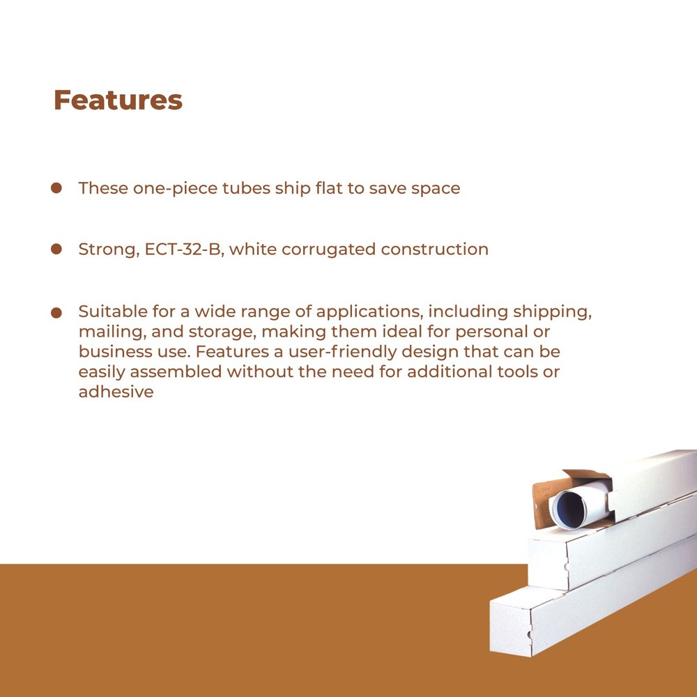 White Square Mailing Tubes 3 x 3 x 30" ECT-32B 25/Case