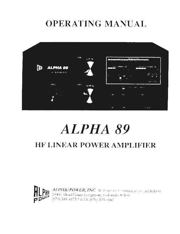 ALPHA 89 AMPLIFIER INSTRUCTION MANUAL