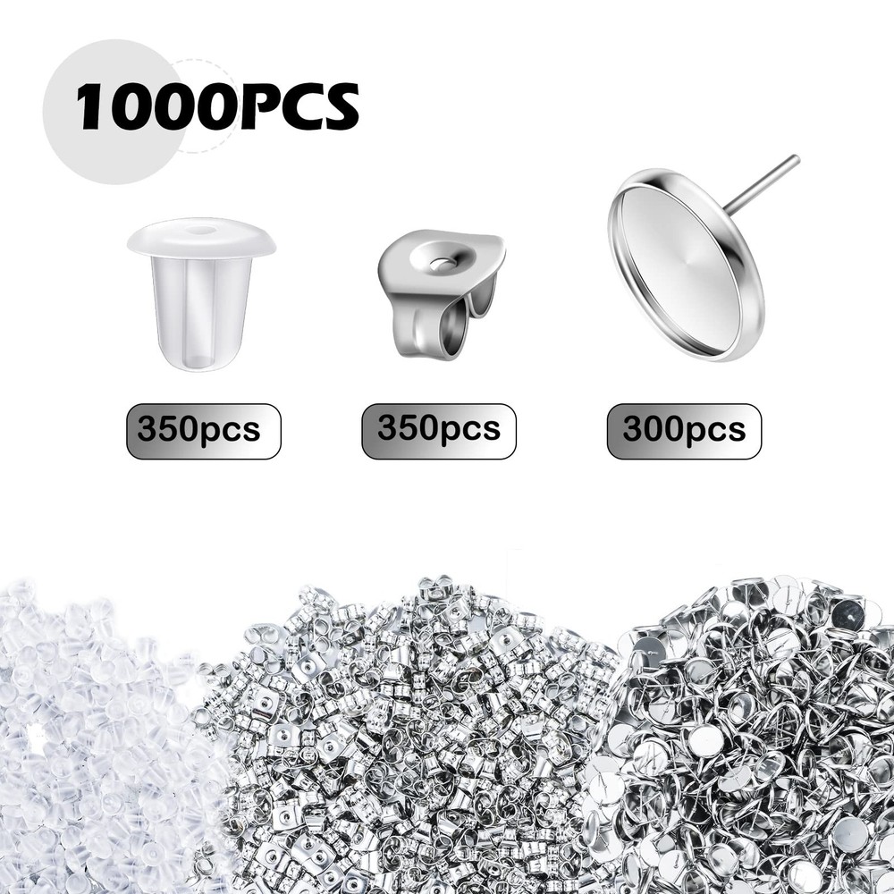 1000 Pieces Stud Earring Kit Include 300 12 mm Stud Earrings Blanks Cabochon ...