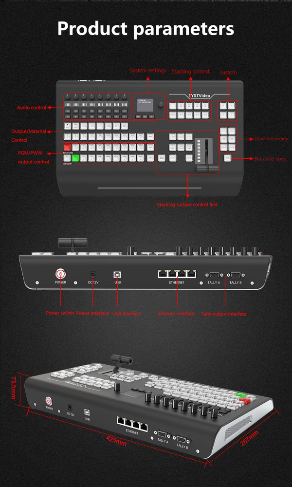 TYST TY-K1700HD Video Switcher BMD ATEM 1 M/E Vimx Control Multifunction Panel
