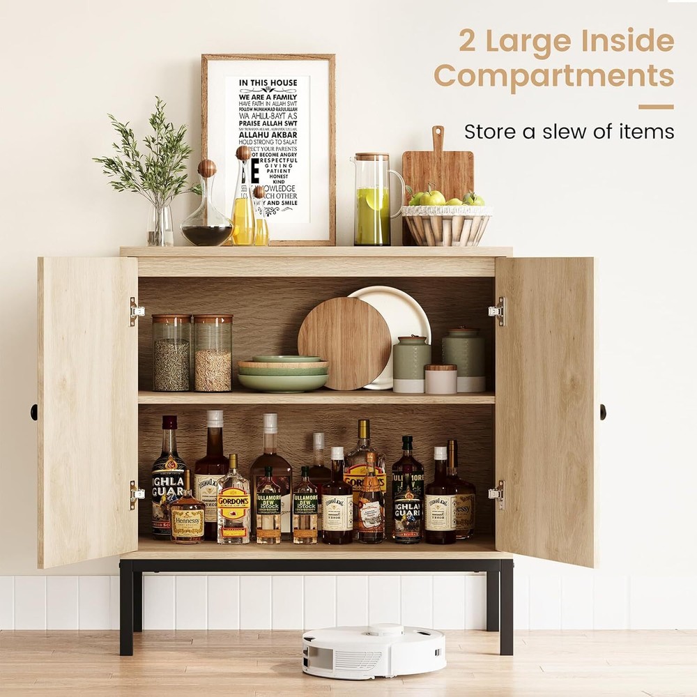 Modern Rustic Buffet Cabinet with Fluted Glass/Rattan Doors & Adjustable Shelves