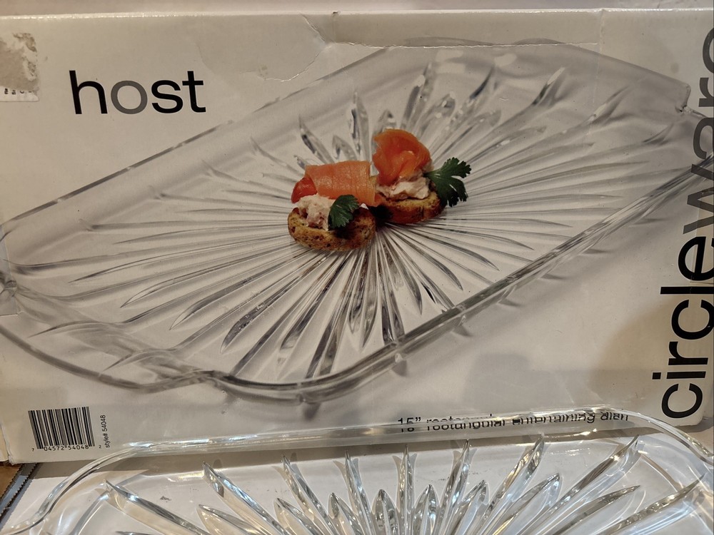 Williams Sonoma Circle Starburst Pattern Clear Glass Rectangular Dish Tray NEW