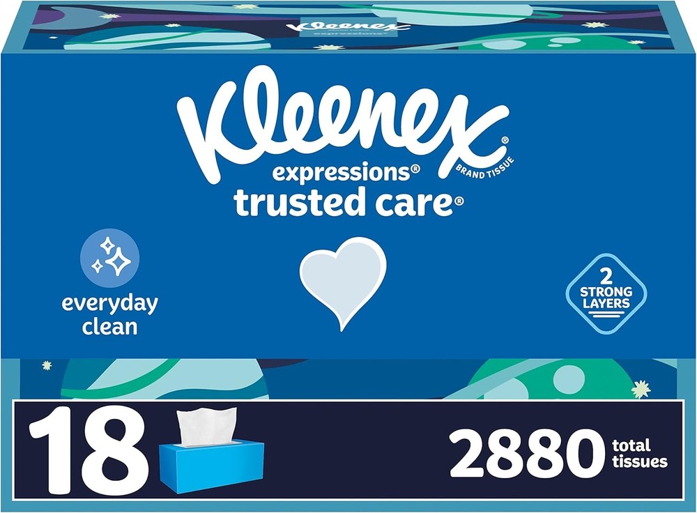 Kleenex Exprs Trusted Care Facial Tissues, 18 Flat Boxes, 160