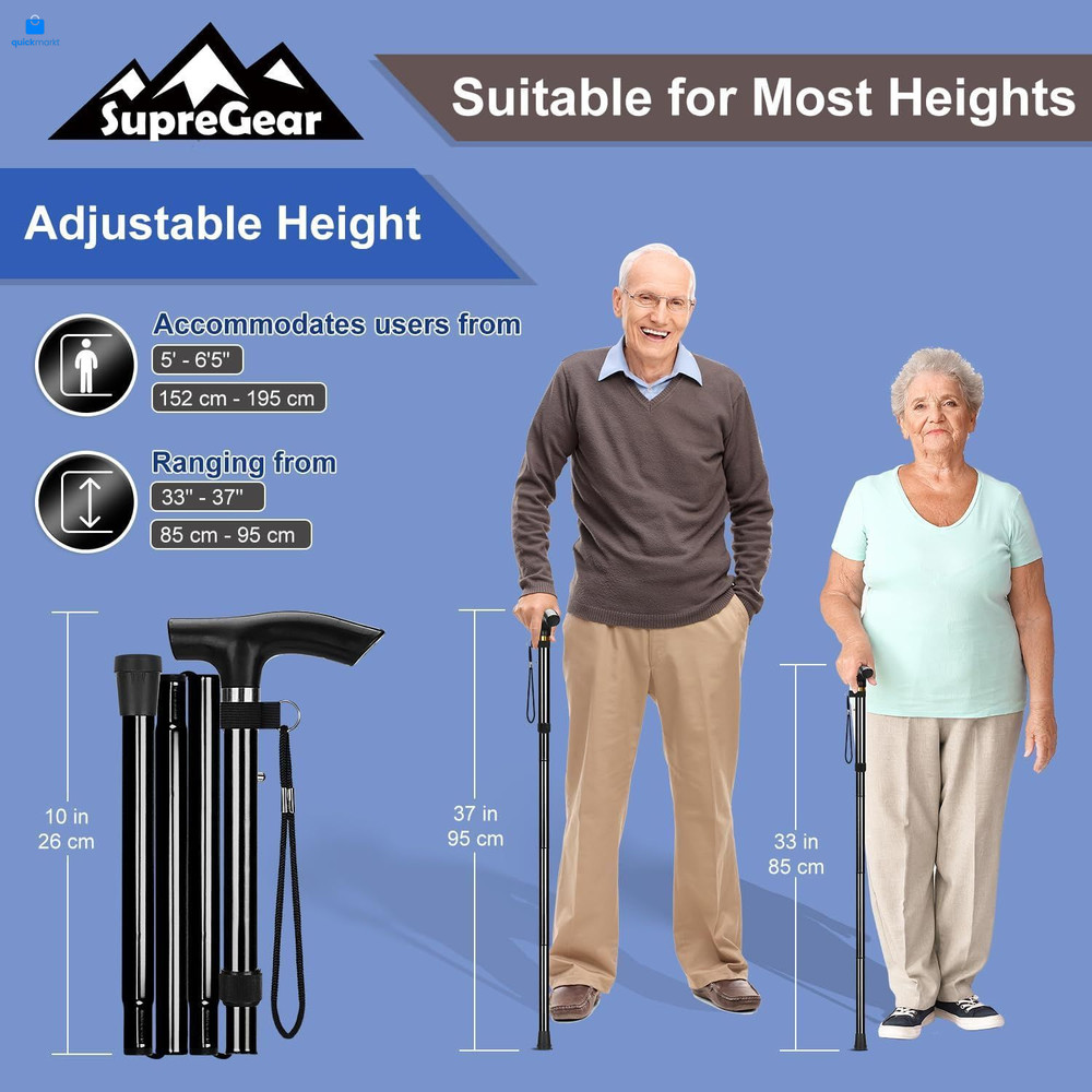 supregear Folding Cane, 5-Level Adjustable Height Walking Stick Black