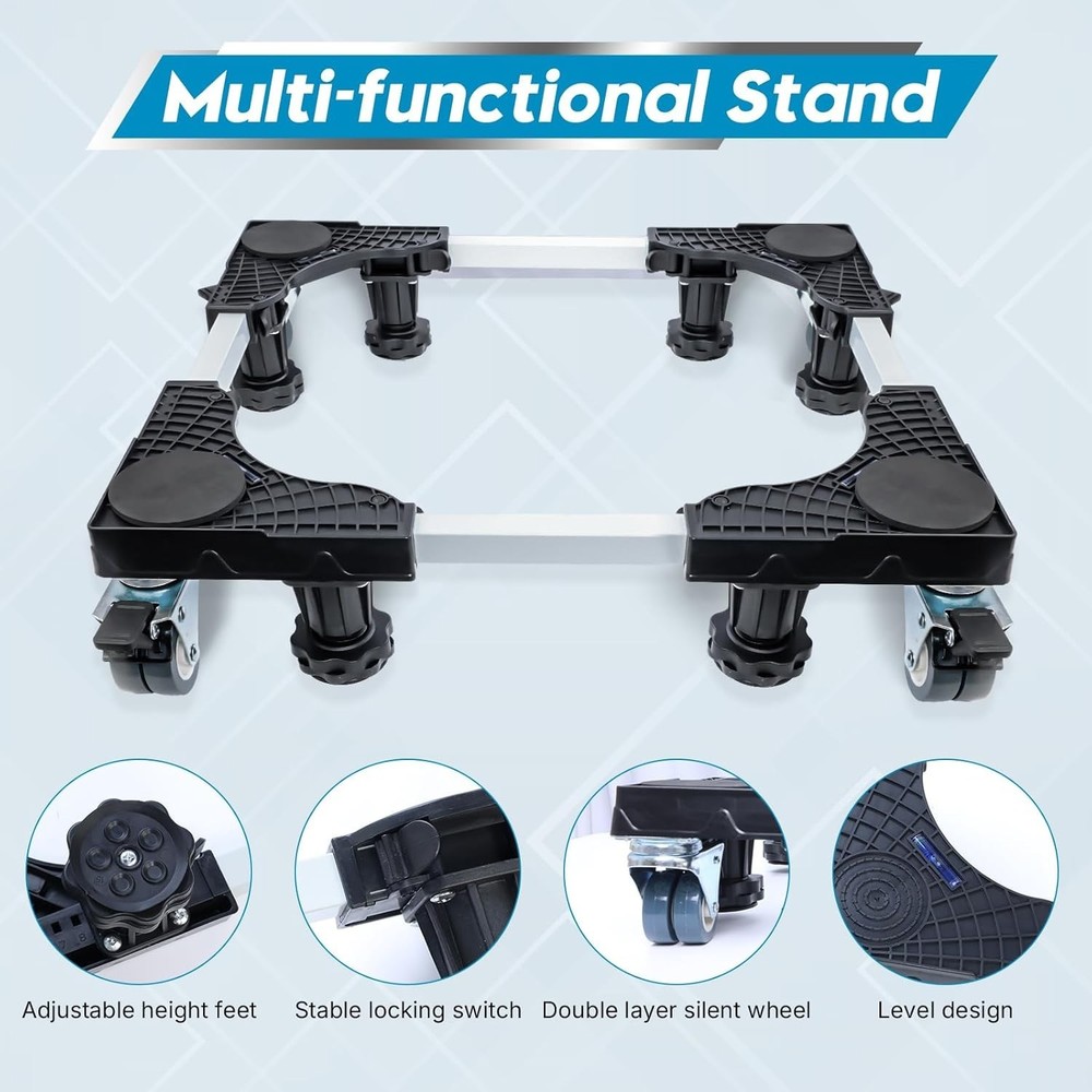 Adjustable 16-24in Mobile Fridge Stand & Dolly with Locking Wheels, 600lb Cap
