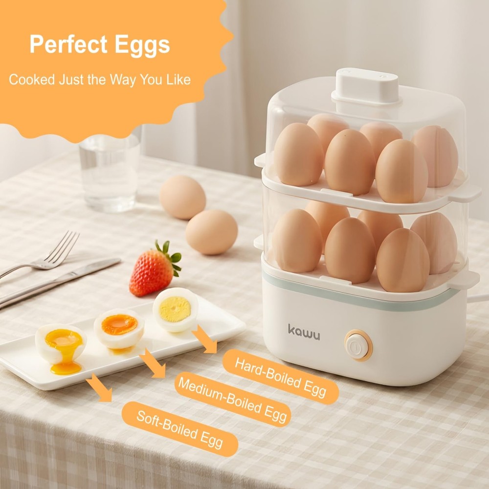 Egg Cooker, 12 Eggs Rapid Egg Poacher & Hard Boiled Egg Maker, 300W Double La...
