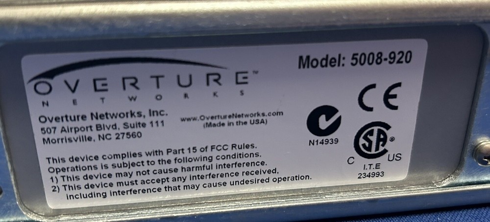 Overture Networks ISG 5100 Network Switch 5008-920🟦