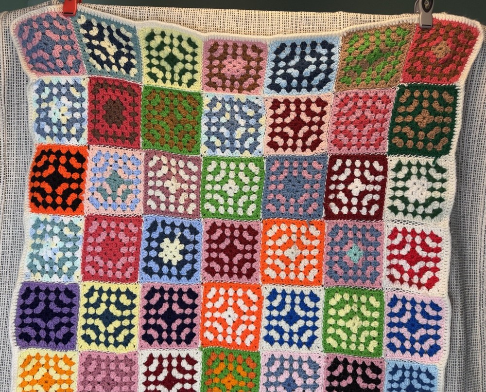 Handmade Crochet Granny Square 36x65 Multicolor Afghan Blanket Throw Bright