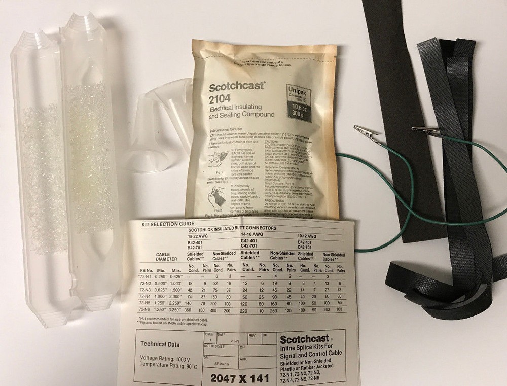 (1) SCOTCHCAST 3M 72-N2 SIGNAL AND CONTROL CABLE INLINE SPLICING KIT FREE SHIP