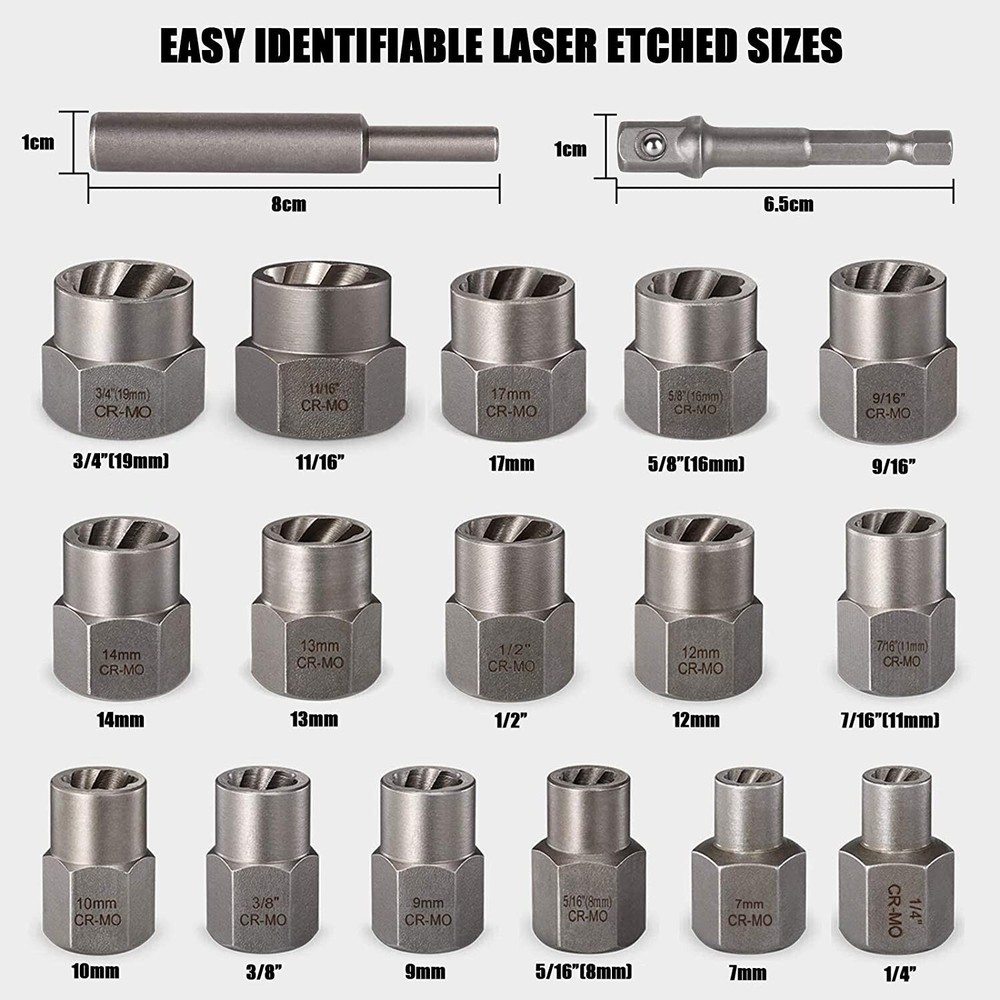3/8" Drive Impact Extractor Set Remove Stripped/Rounded Bolt Lug Nuts Drain Plug