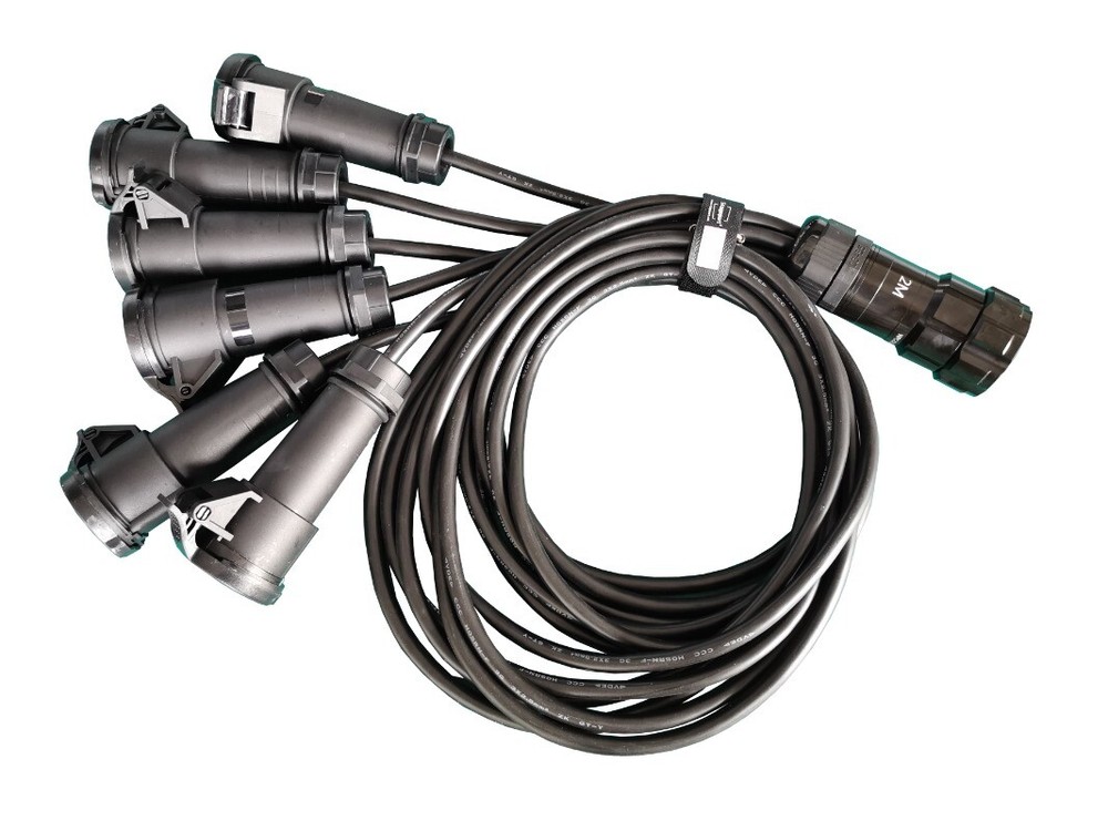 6 Way 19pin Socapex To CEE16A Socket Cable 2Meter Length High Quality