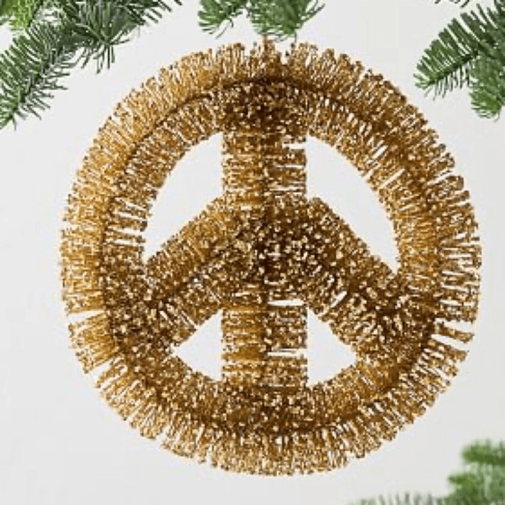 Pottery Barn Gold Tinsel Peace Sign