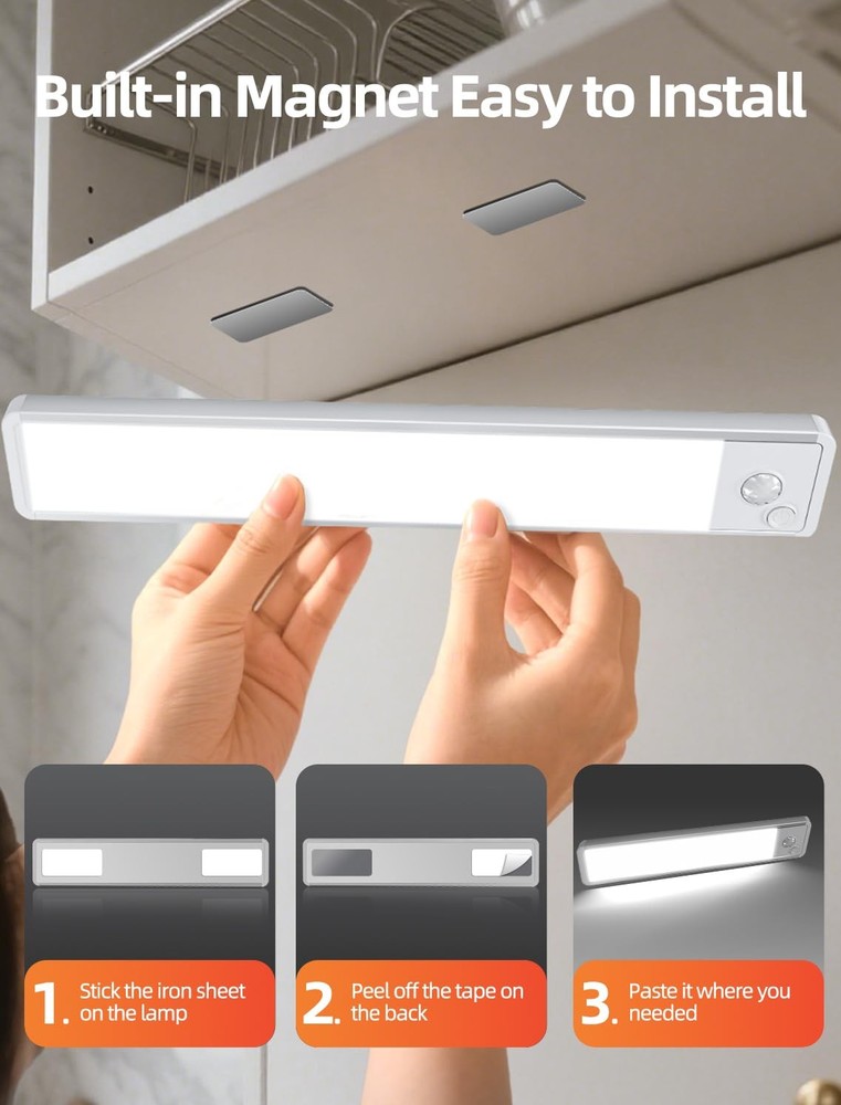 Under Cabinet Motion Sensor Lighting: Dimmable Rechargeable Lights Indoor - B...