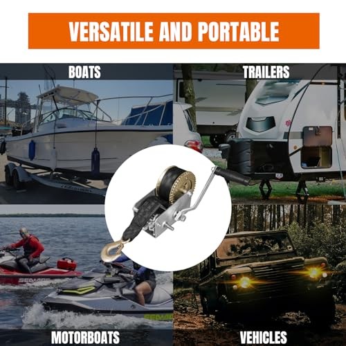 Hand Winch Pulling Capacity, Boat Trailer Winch Heavy Duty Rope Crank 2000 lbs