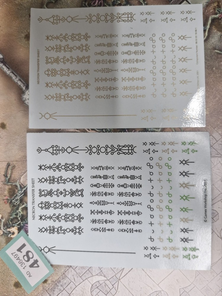 Warhammer 40k Necron Transfer Sheets X2 Unused