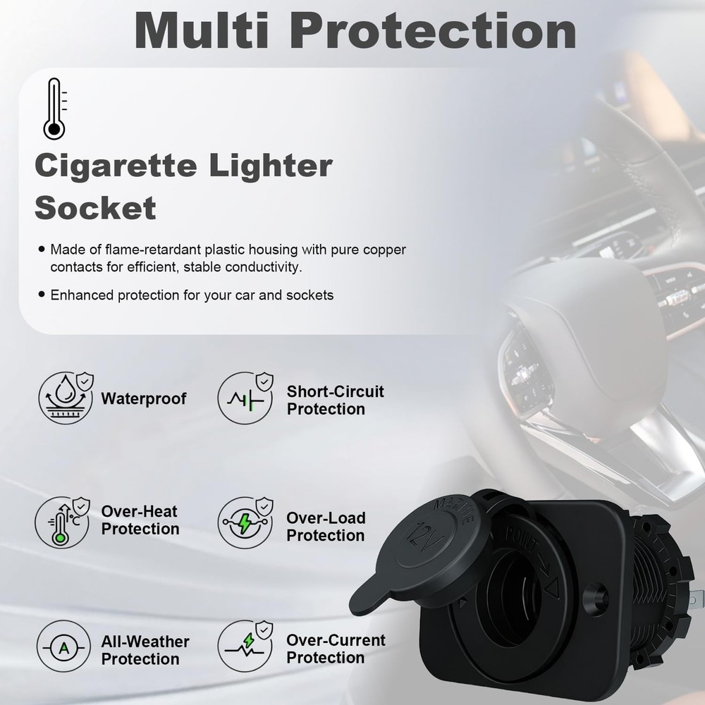 Riseuvo 2 Pack 12V Cigarette Lighter Socket, DC Waterproof Female Power Outlet S