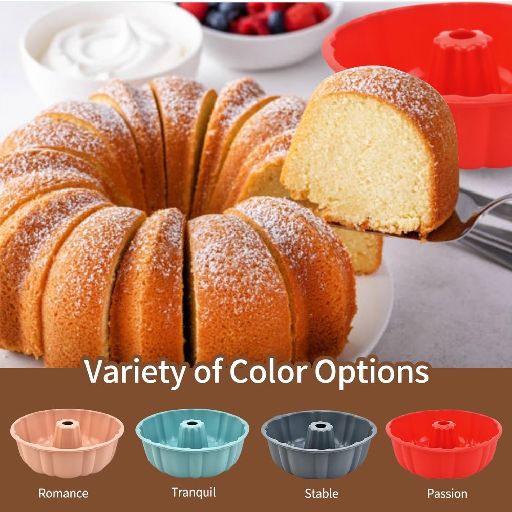 PADELE 2 Pack Silicone Cake Pan Nonstick,10 Inch, large, Red+Grey