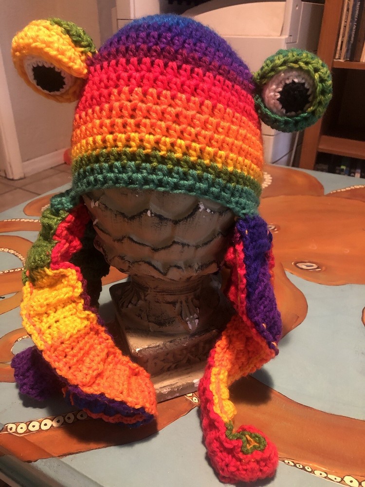 Kraken octopus crocheted hat Bold Multicolored