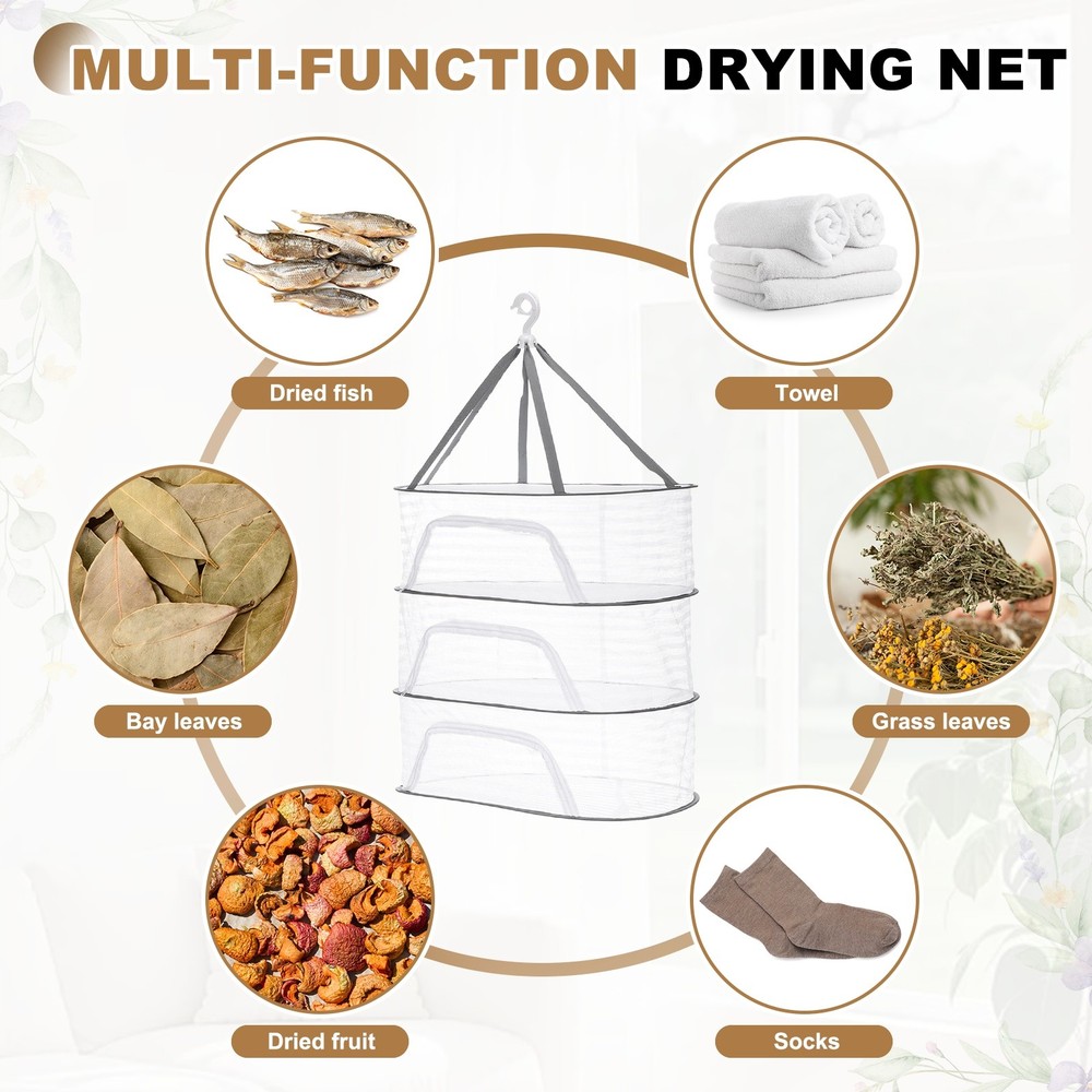 Herb Drying Rack, 24" 3-Layer Hanging Drying Mesh Net, White