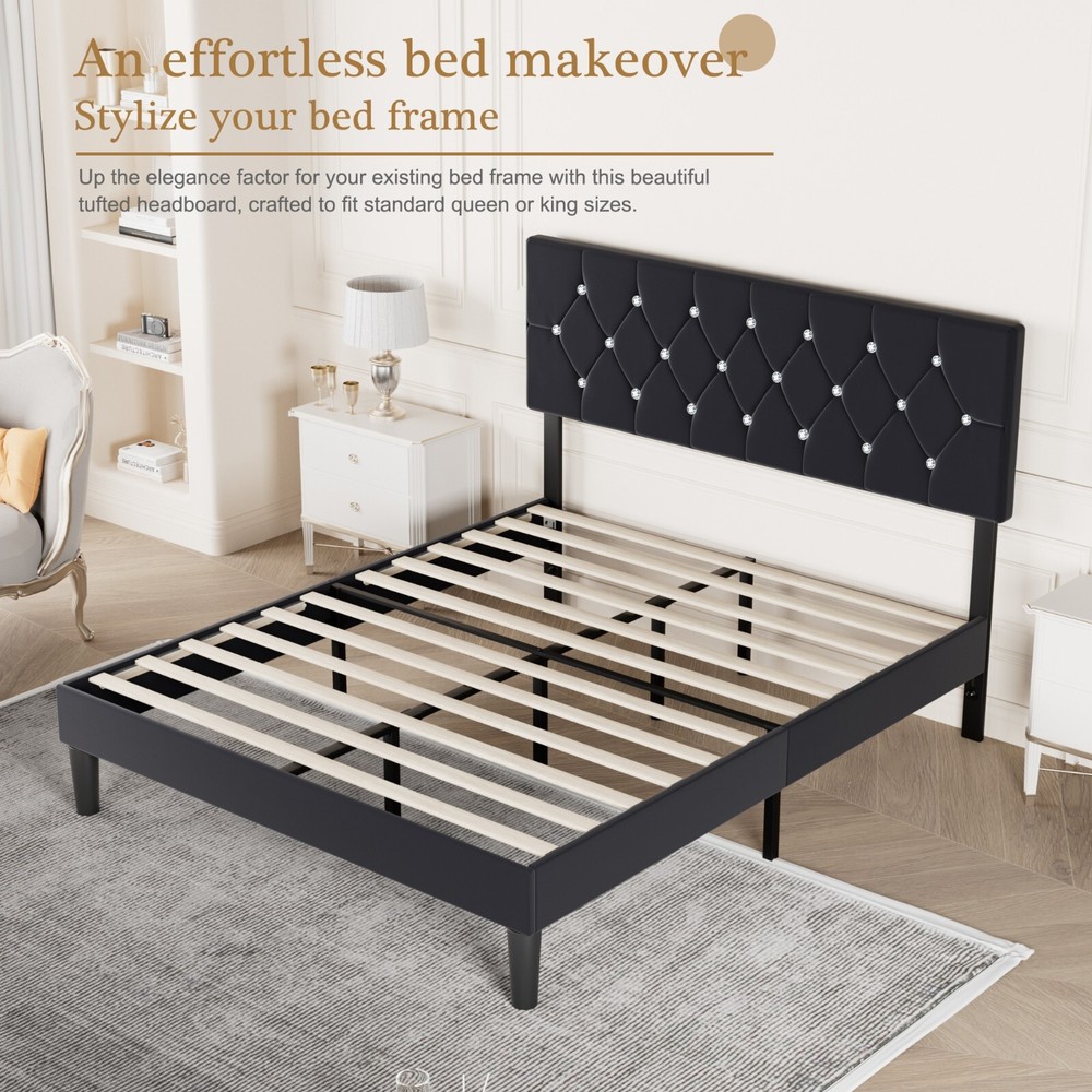 Queen King Size Headboard Only Velvet Button Tufted Upholstered Adjustable Bed