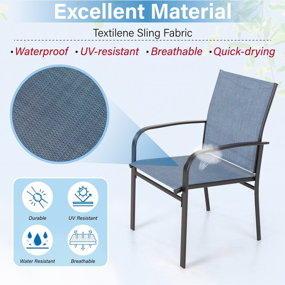 PHI VILLA 5 Piece Outdoor Dining Set Patio Table Chairs Set Stackable Chairs