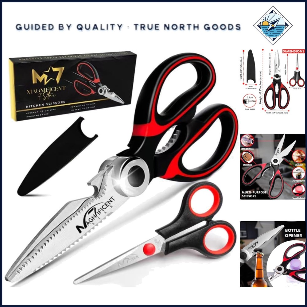 Versatile Multi-Function Kitchen Shears -  Stainless Steel & Safety Cover