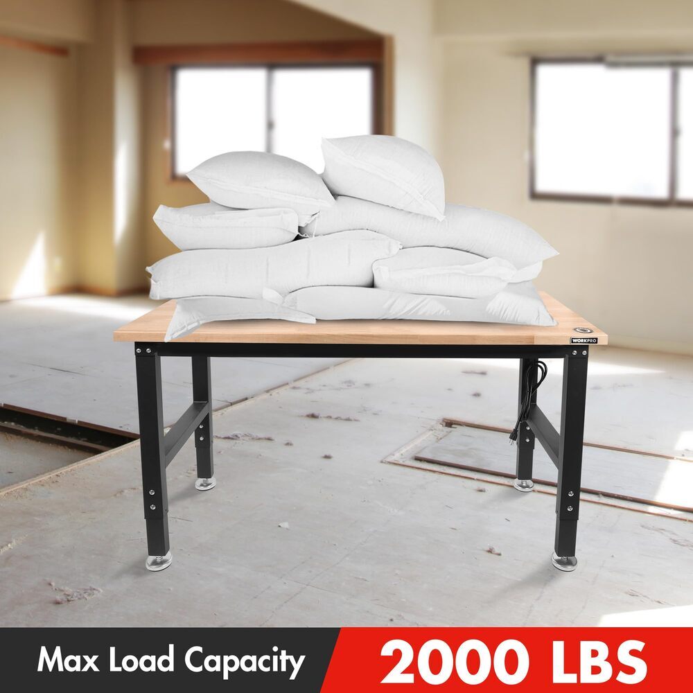 WORKPRO 48" Heavy-Duty Workbench Adjustable Rubber Wood Top Workstation 2000 LBS