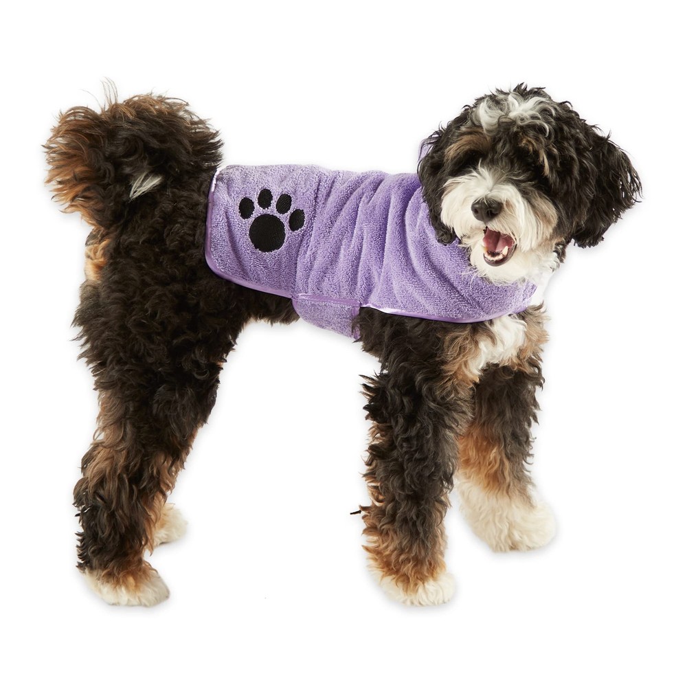 Pet Robe Collection, Embroidered Absorbent Microfiber Bath Robe with Adjustab...