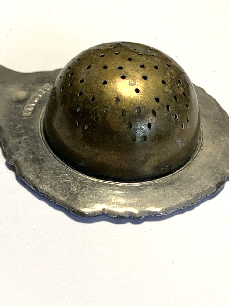 Antique German Figural Tea Strainer Silverplate “Germany” Ornate Handle