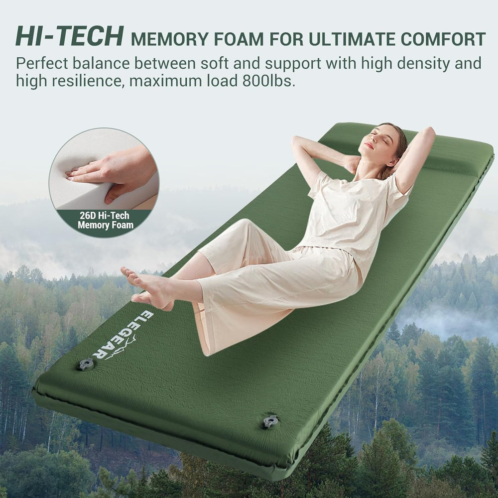 Elegear Cumbrex™ Self Inflating Sleeping Pad, 3.15" Ultra-Thick Memory Foam Camp