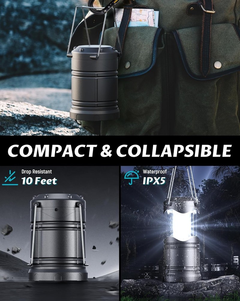 Lichamp 4 Pack LED Camping Lanterns, Battery Powered Lights Gray
