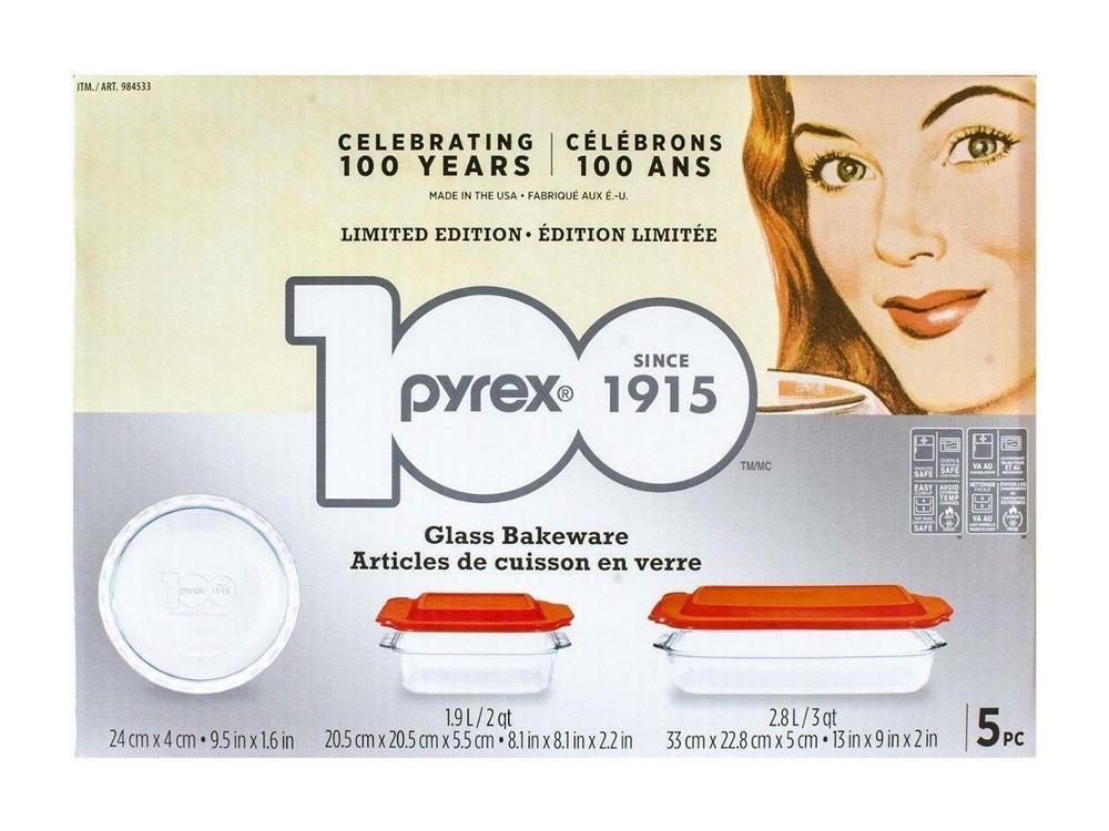 Pyrex Limited Edition 100 Years Glass Bakeware Set 5Pc