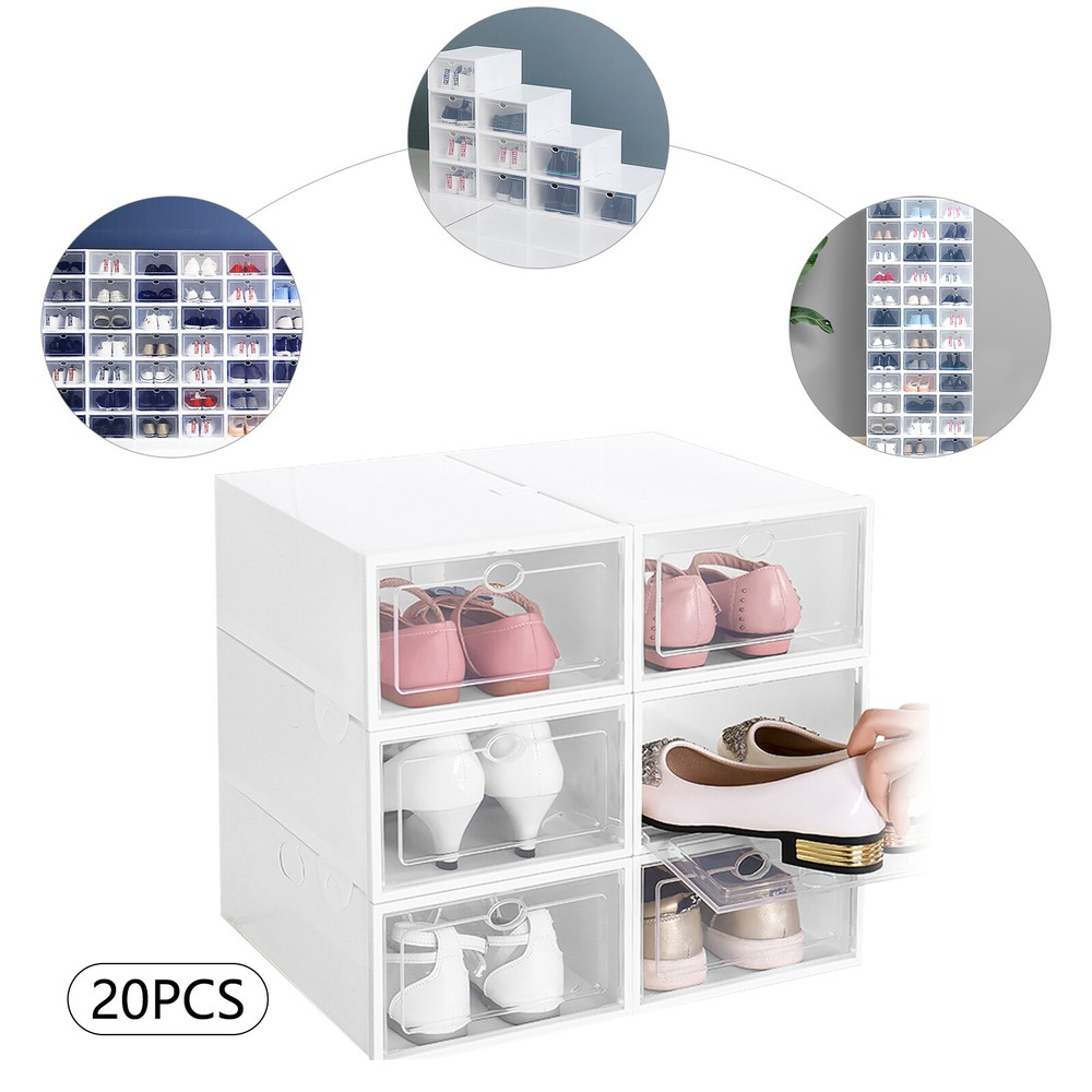 20pcs Shoe Storage Box Stackable Durable Plastic Sneaker Display Case Organizer