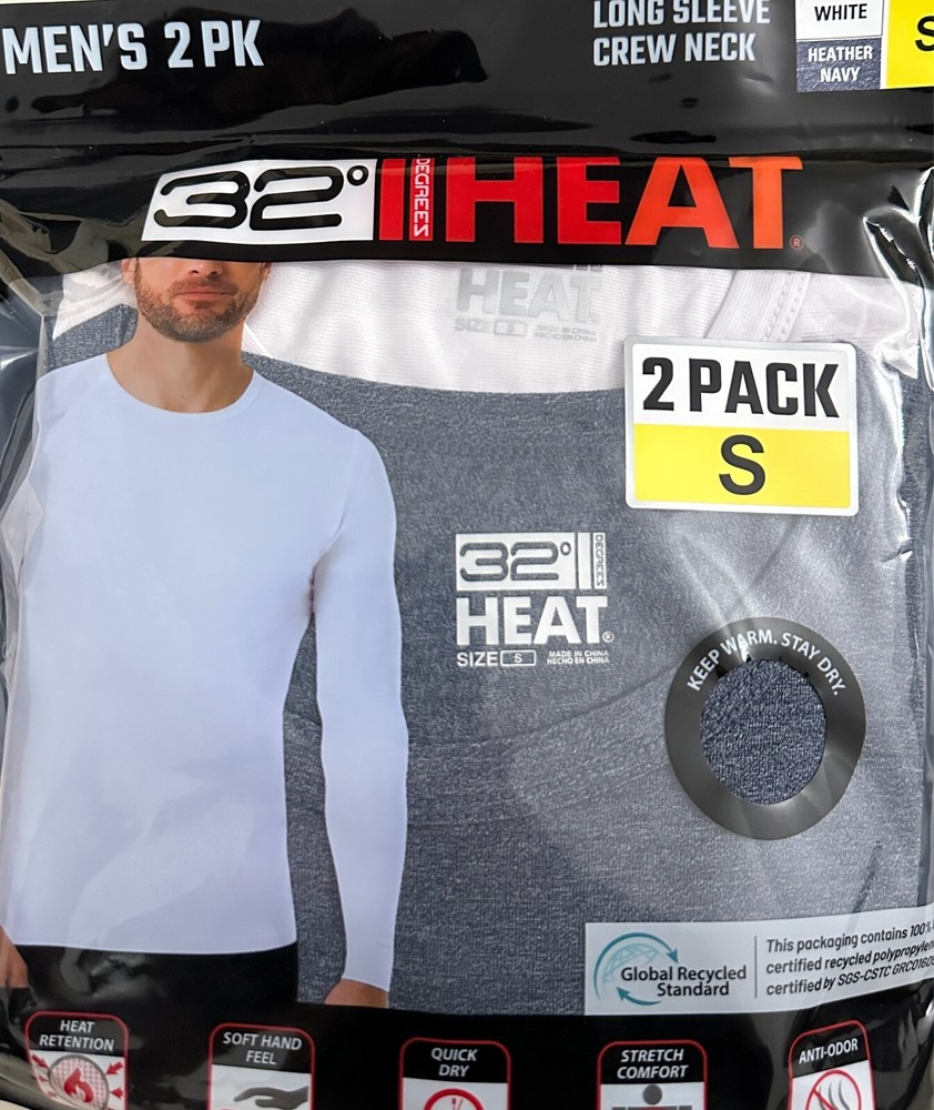 32 DEGREES HEAT MEN'S 2 PACK LONG SLEEVE CREW NECK