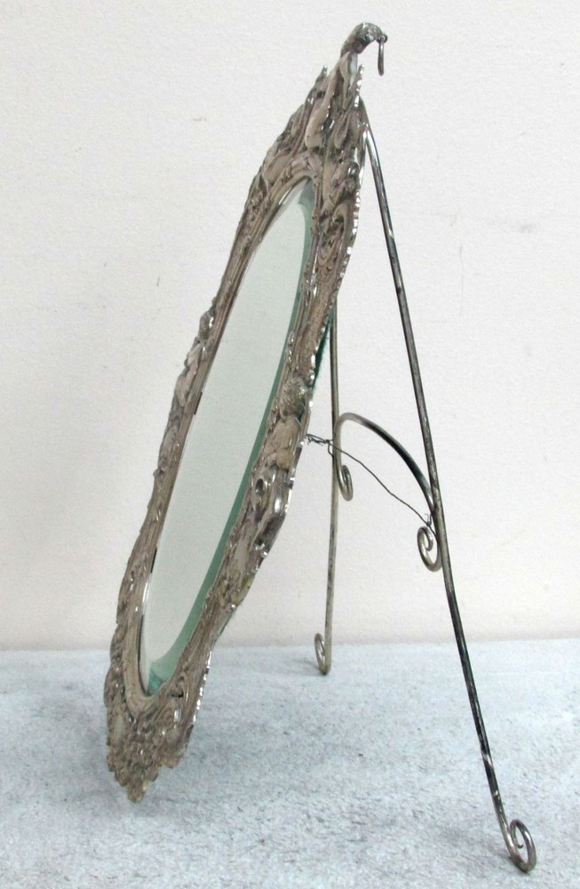 MAGNIFICENT ANTIQUE GERMAN 800 SILVER RETICULATED SILVER MIRROR