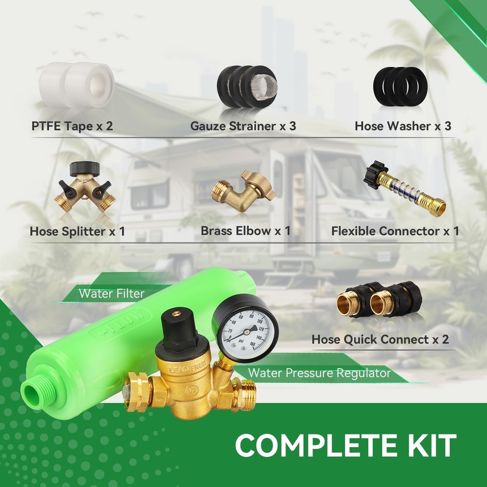 RVINGPRO RV Water Pressure Regulator and Filter Fresh Kit, Yellow
